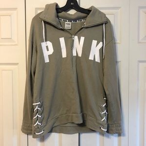 PINK Olive Half-Zip Hoodie